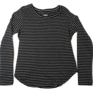 SO Girls Cutest Tee Longsleeve Top Relaxed Fit Black Silver Stripes Size 10